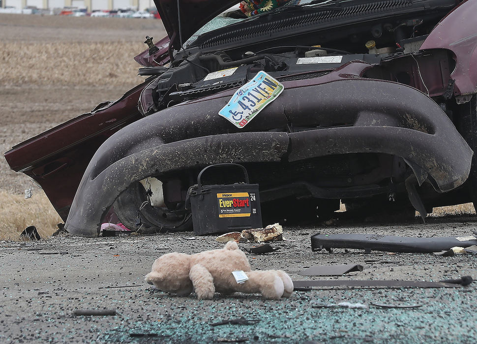 Spot News - 1st placeA teddy bear lies in the middle of the road following a two car accident on Ohio 41 near Ballentine Road in Clark County. Two people suffered serious injuries and needed to be taken by medical helicopter to Miami Valley Hospital. According to the Ohio Highway Patrol, there were no children involved in the crash. (Bill Lackey / Springfield News-Sun)